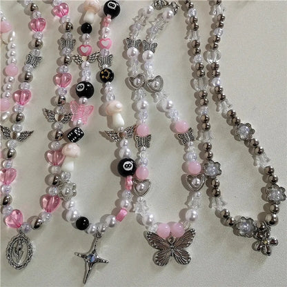 Y2K Elegant Heart Shape Flower Butterfly Artificial Pearl Alloy Wholesale Pendant Necklace