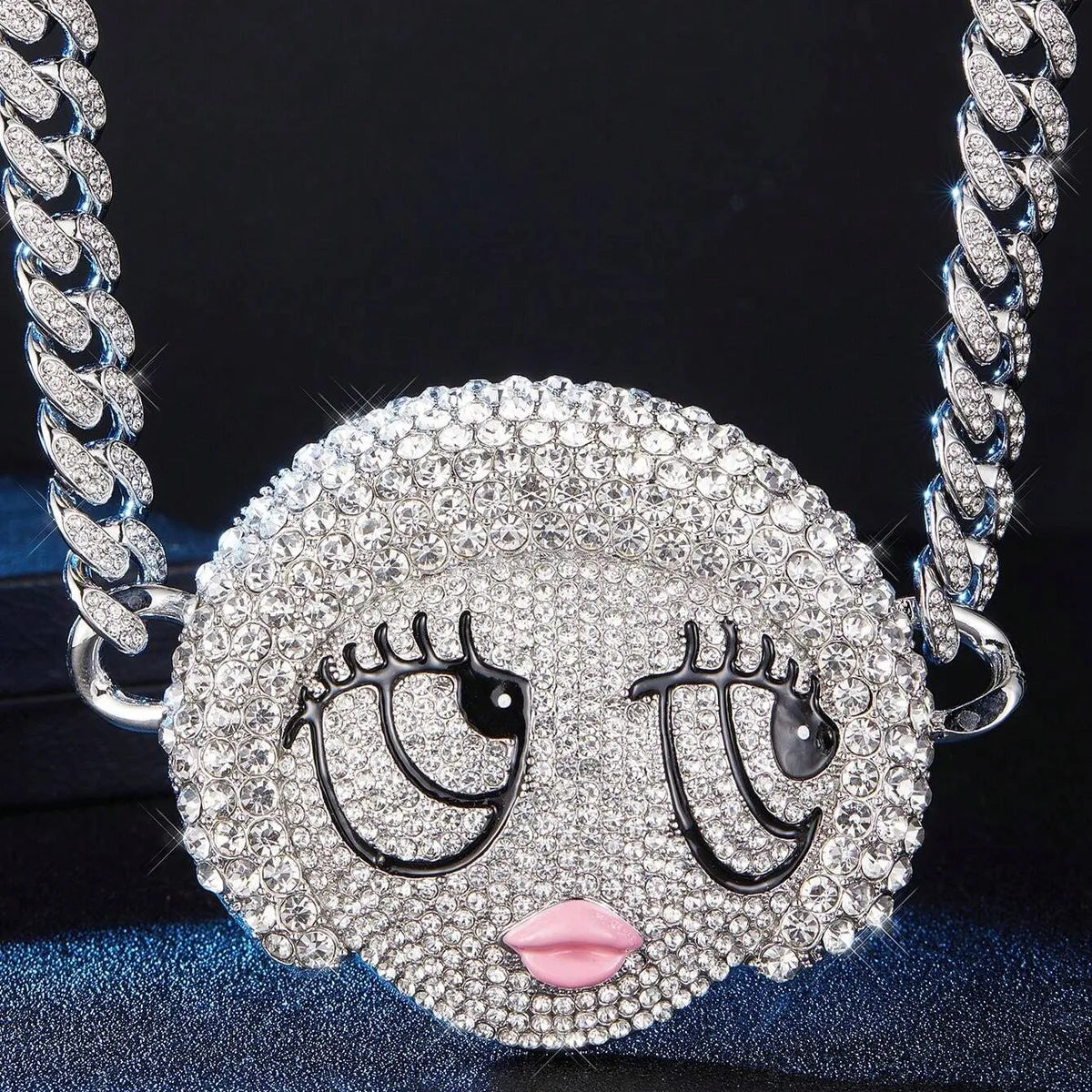 1PC Y2K Hip-Hop Cartoon Character Alloy Women'S Big Size Silver Plated Hip Hop Cartoon Girl Pendant Necklace Fashion Full Diamond Iced Out Gold Plating Loverly Y2K Charm Statement Necklace Cuba Link Jewelry