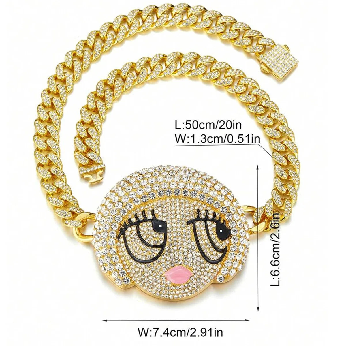 1PC Y2K Hip-Hop Cartoon Character Alloy Women'S Big Size Silver Plated Hip Hop Cartoon Girl Pendant Necklace Fashion Full Diamond Iced Out Gold Plating Loverly Y2K Charm Statement Necklace Cuba Link Jewelry