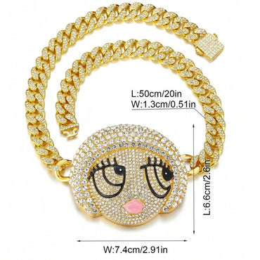 1PC Y2K Hip-Hop Cartoon Character Alloy Women'S Big Size Silver Plated Hip Hop Cartoon Girl Pendant Necklace Fashion Full Diamond Iced Out Gold Plating Loverly Y2K Charm Statement Necklace Cuba Link Jewelry