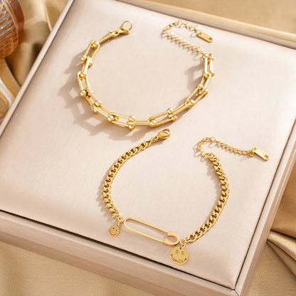 Y2K Hip-Hop Modern Style Smile Face Solid Color 304 Stainless Steel 18K Gold Plated Bracelets In Bulk