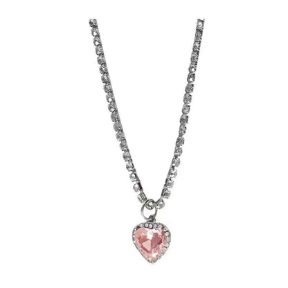 Y2k Shiny Heart Shape Stainless Steel Plating Inlay Rhinestones Zircon Silver Plated Pendant Necklace