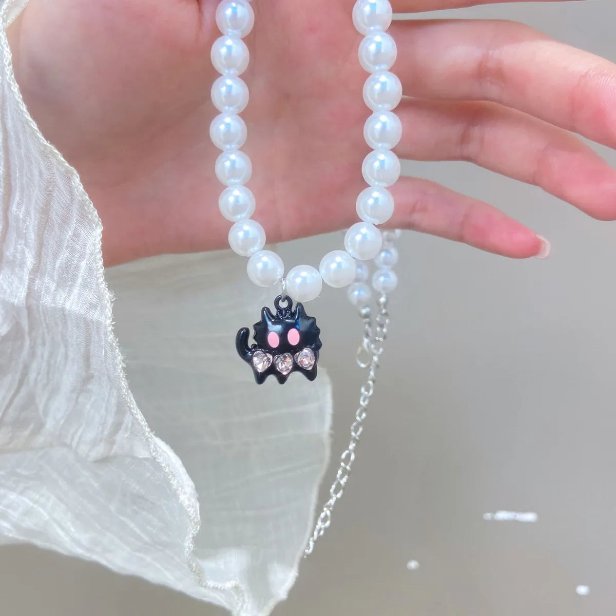 Y2K Sweet Cool Style Cross Heart Shape Imitation Pearl Alloy Wholesale Pendant Necklace