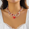 Wholesale Jewelry Y2K Sweet Star Butterfly Alloy Turquoise Iron Beaded Knitting Enamel Layered Necklaces
