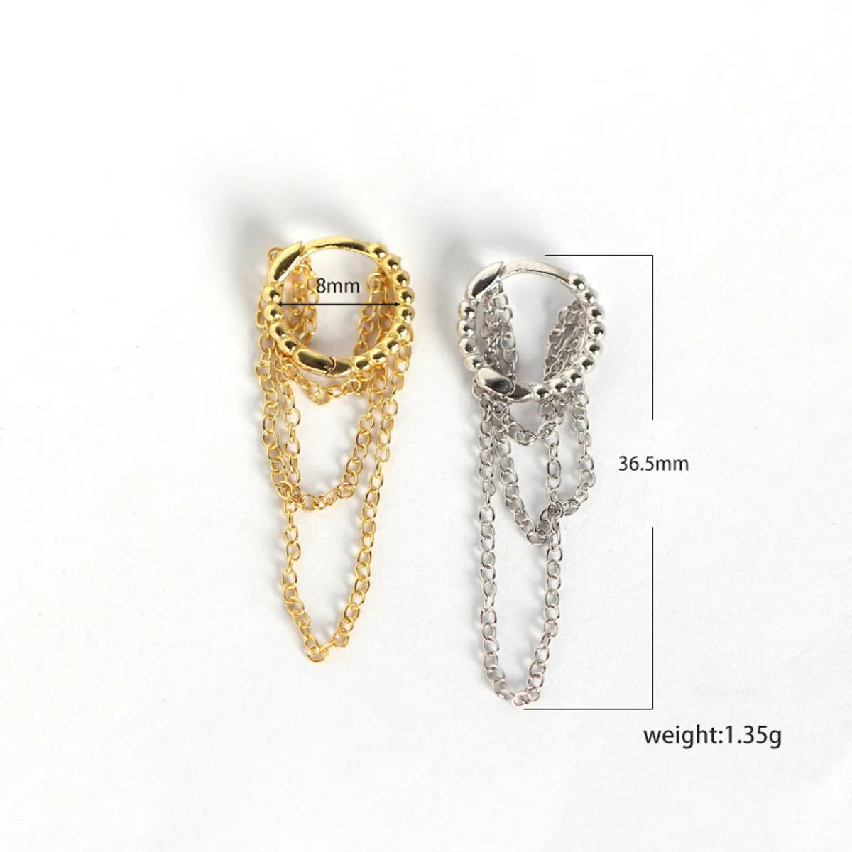 Yhe0141 White Fungus Buckle S925 Sterling Silver Geometric Round Bead Tassel Multi-layer Chain Ear Buckle Earrings