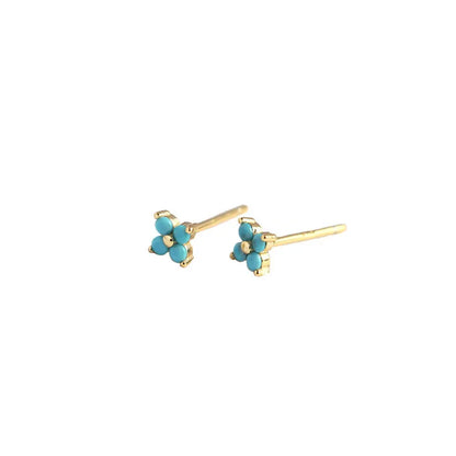 Fashion Flower Plating Gem Earrings Ear Studs