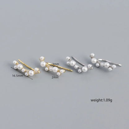 Yhe0326 S925 Silver Geometric Imitation Pearl Diamond Branch Ear Clip Earrings