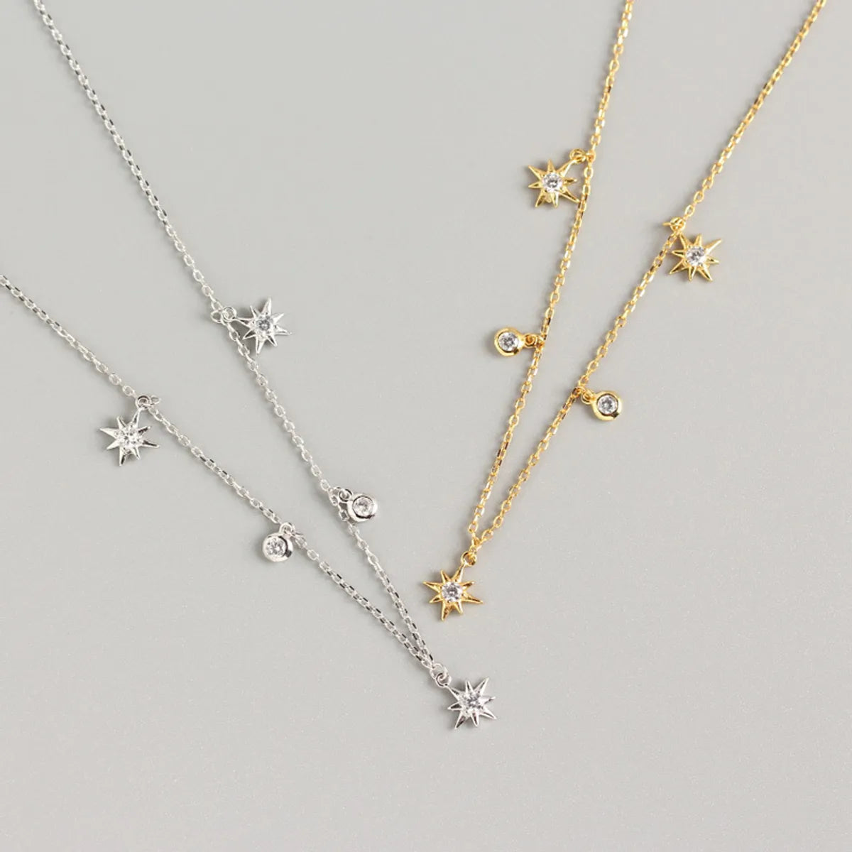 Yhn062 S925 Sterling Silver Geometric Star Design Sense Necklace Clavicle Chain