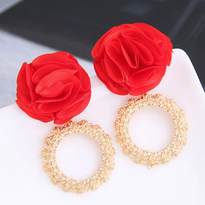 1 Pair Exaggerated Round Flower Alloy Drop Earrings