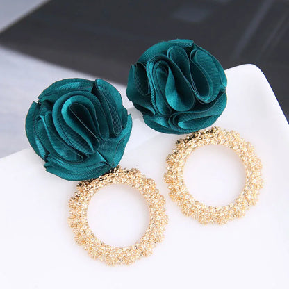 1 Pair Exaggerated Round Flower Alloy Drop Earrings