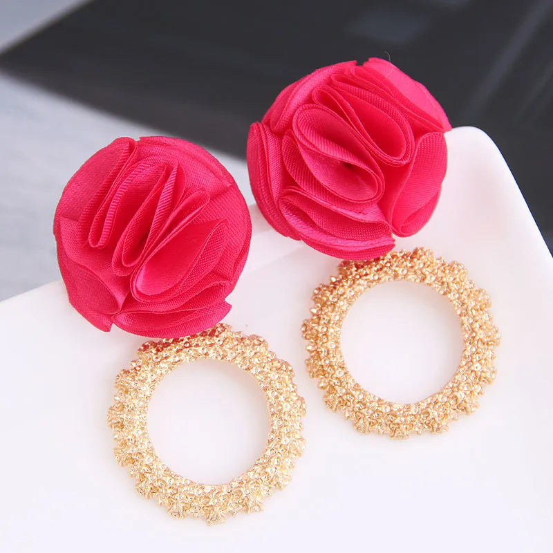 1 Pair Exaggerated Round Flower Alloy Drop Earrings