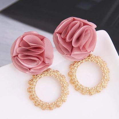 1 Pair Exaggerated Round Flower Alloy Drop Earrings