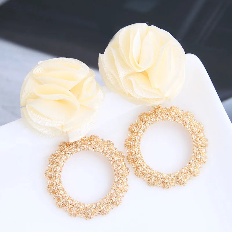 1 Pair Exaggerated Round Flower Alloy Drop Earrings