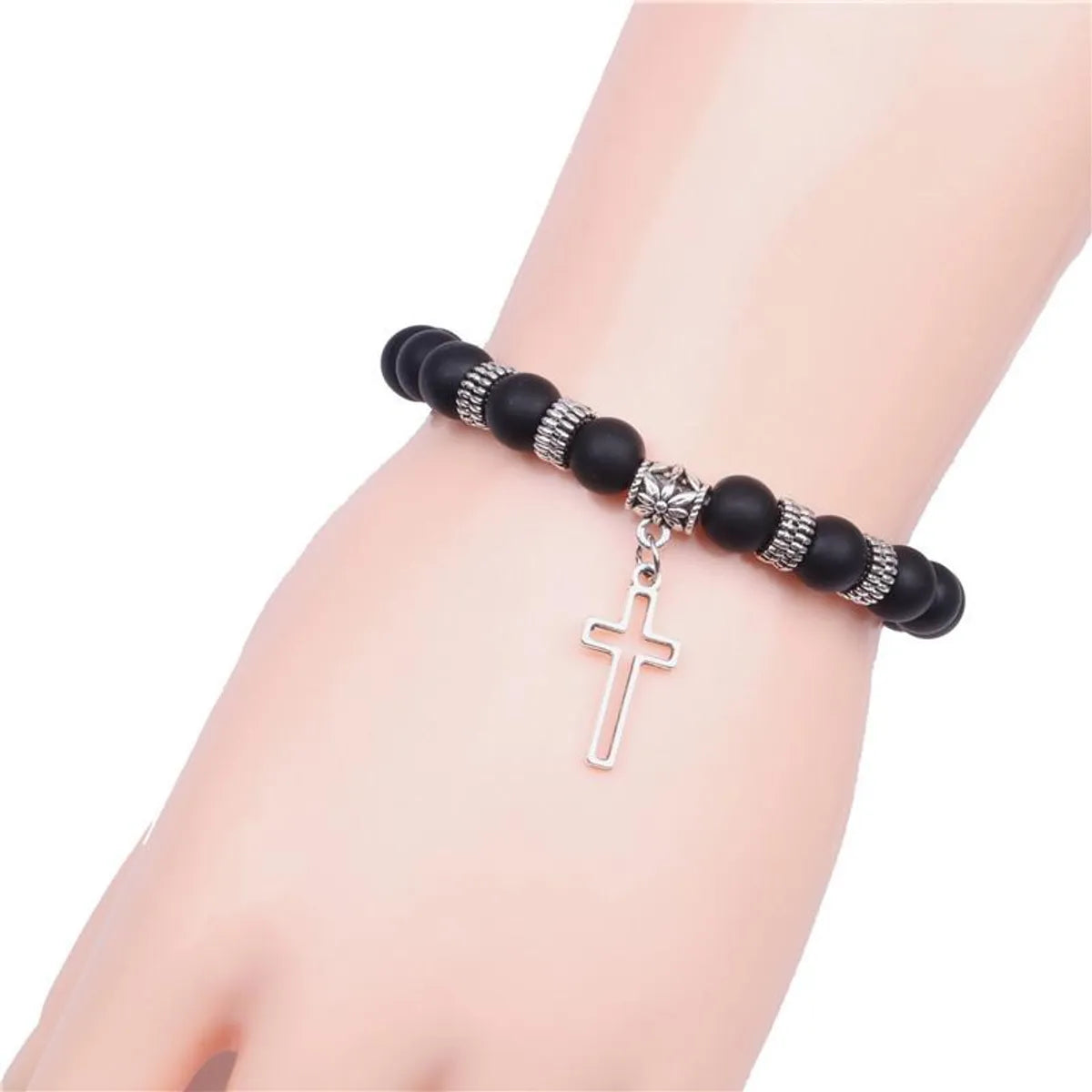 Yoga Beads Energy Natural Stone Bracelet Frosted Stone Volcanic Stone Cross Bracelet