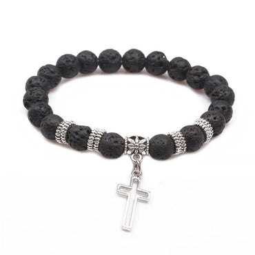 Yoga Beads Energy Natural Stone Bracelet Frosted Stone Volcanic Stone Cross Bracelet