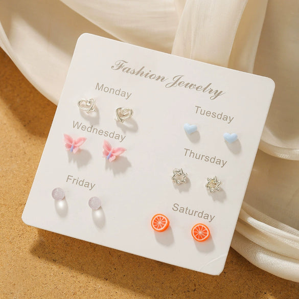 Zinc Alloy Animal Zodiac Butterfly Heart Earrings Set With Electroplating Girly Sweet Elegant Style