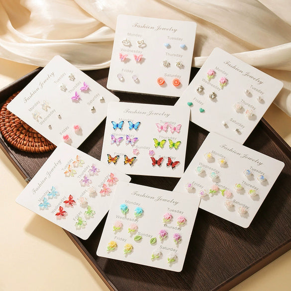 Zinc Alloy Animal Zodiac Butterfly Heart Earrings Set With Electroplating Girly Sweet Elegant Style