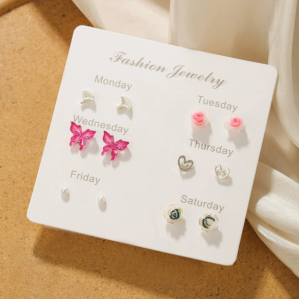 Zinc Alloy Animal Zodiac Butterfly Heart Earrings Set With Electroplating Girly Sweet Elegant Style