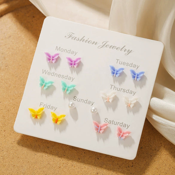 Zinc Alloy Animal Zodiac Butterfly Heart Earrings Set With Electroplating Girly Sweet Elegant Style