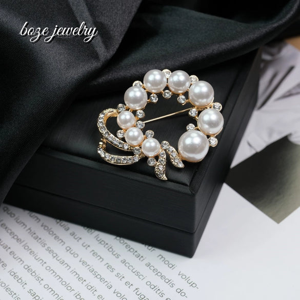 Zinc Alloy Bow Flower Pearl Women's Clothing Accessories Brooch With Electroplating