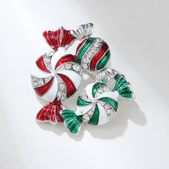 Zinc Alloy Christmas Candy Brooch With Dripping Oil Finish Fruit Food Design Unisex Fashion Clothing Accessory