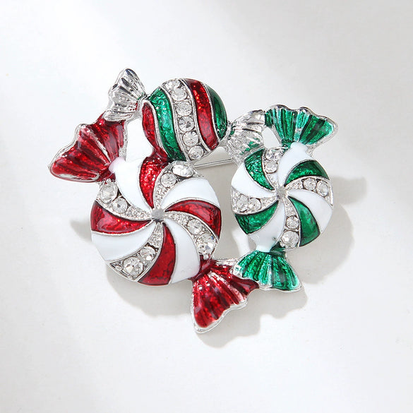 Zinc Alloy Christmas Candy Brooch With Dripping Oil Finish Fruit Food Design Unisex Fashion Clothing Accessory