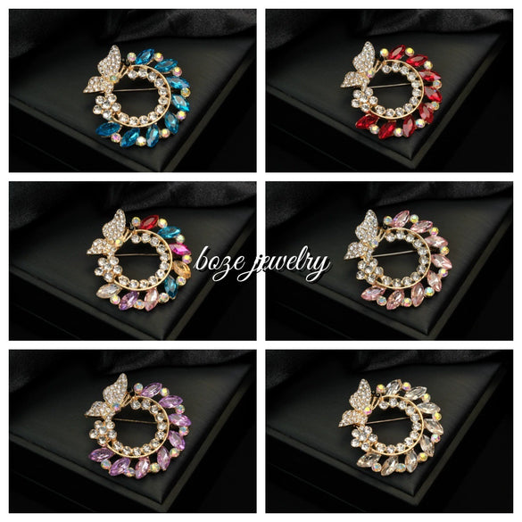 Zinc Alloy Crystal Leaf Wreath Brooch Electroplating Light Luxury Creative Suit Accessories