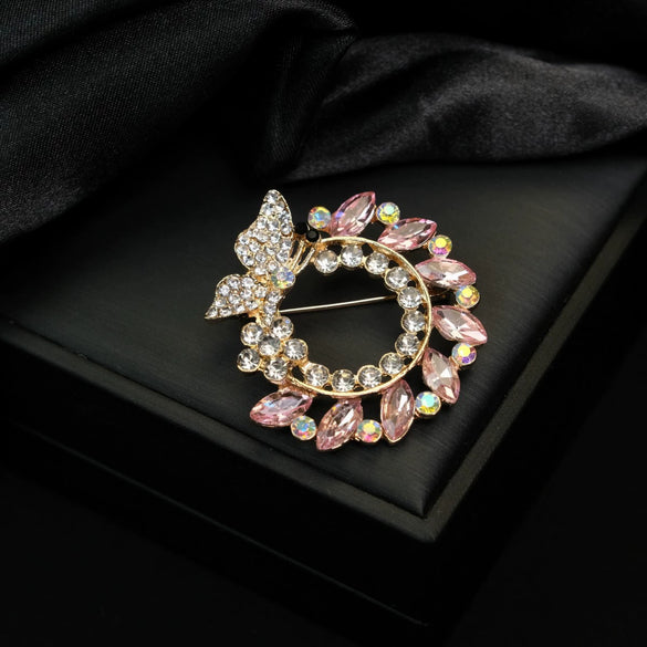 Zinc Alloy Crystal Leaf Wreath Brooch Electroplating Light Luxury Creative Suit Accessories