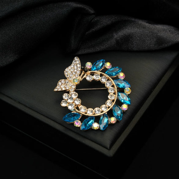 Zinc Alloy Crystal Leaf Wreath Brooch Electroplating Light Luxury Creative Suit Accessories