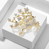 Zinc Alloy Elk Brooch With Diamond And Pearl Accents Simple Animal Collar Pin For Women's Fashion