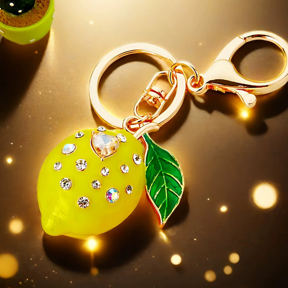 Zinc Alloy Fruit Lemon Car Keychain Diamondencrusted Cartoon Key Chain For Women