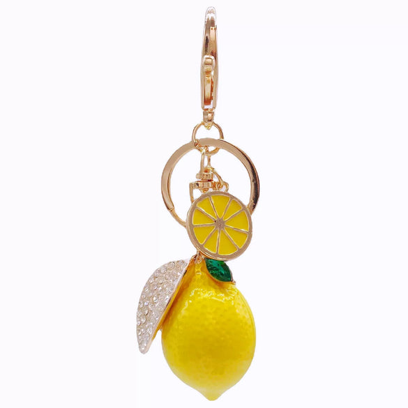 Zinc Alloy Fruit Lemon Car Keychain Diamondencrusted Cartoon Key Chain For Women
