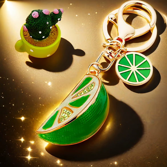 Zinc Alloy Fruit Lemon Car Keychain Diamondencrusted Cartoon Key Chain For Women