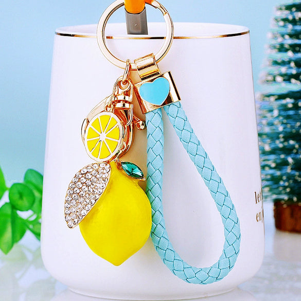 Zinc Alloy Fruit Lemon Car Keychain Diamondencrusted Cartoon Key Chain For Women