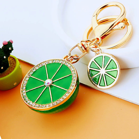 Zinc Alloy Fruit Lemon Car Keychain Diamondencrusted Cartoon Key Chain For Women