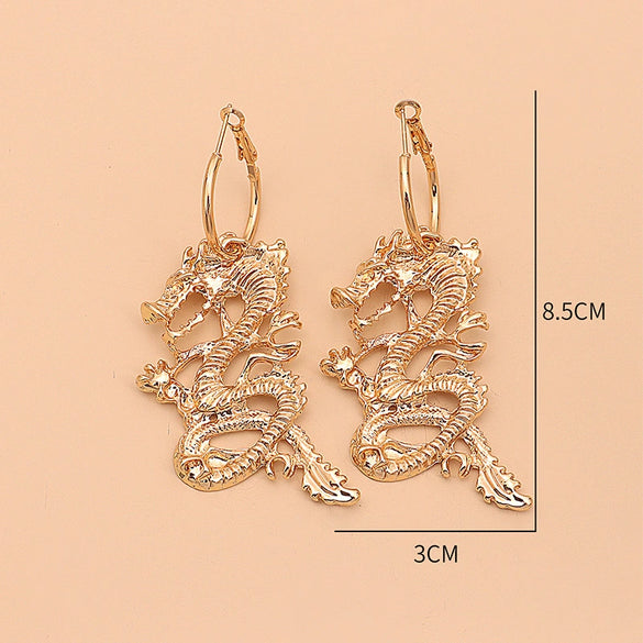 Zinc Alloy Geometric Dragon Motif Earrings With Fine Craftsmanship Light Luxury Fashion Jewelry For Women And Unisex Styling