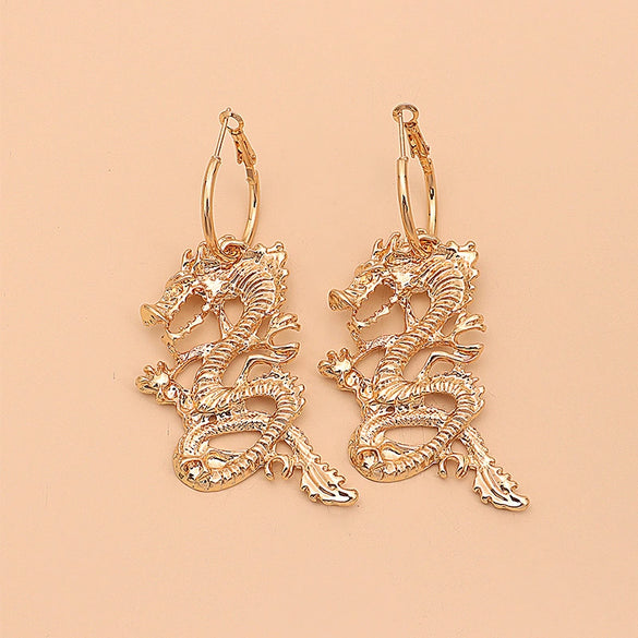 Zinc Alloy Geometric Dragon Motif Earrings With Fine Craftsmanship Light Luxury Fashion Jewelry For Women And Unisex Styling