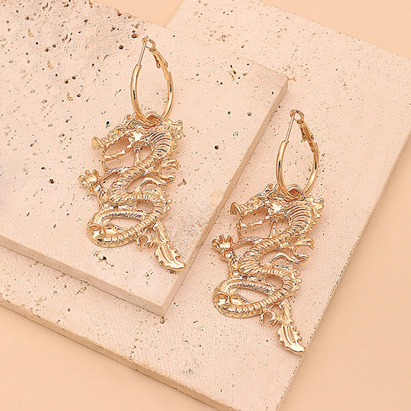 Zinc Alloy Geometric Dragon Motif Earrings With Fine Craftsmanship Light Luxury Fashion Jewelry For Women And Unisex Styling