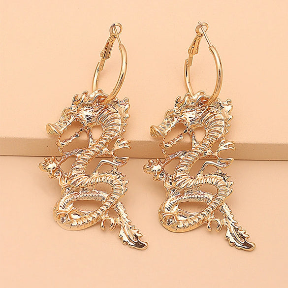 Zinc Alloy Geometric Dragon Motif Earrings With Fine Craftsmanship Light Luxury Fashion Jewelry For Women And Unisex Styling