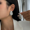 Zinc Alloy Geometric Metal Threaded Shell Earrings With Electroplating Design