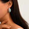 Zinc Alloy Geometric Retro Cshaped Electroplated Earrings For Women With Inlaid Green Natural Stone