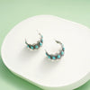 Zinc Alloy Geometric Retro Cshaped Electroplated Earrings For Women With Inlaid Green Natural Stone