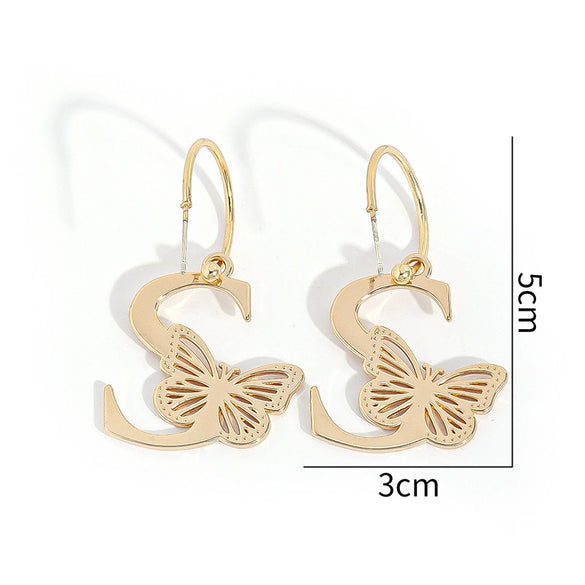 Zinc Alloy Letter And Butterfly Cutout Hoop Earrings With Clavicle Chain Versatile Unisex Jewelry Accessory