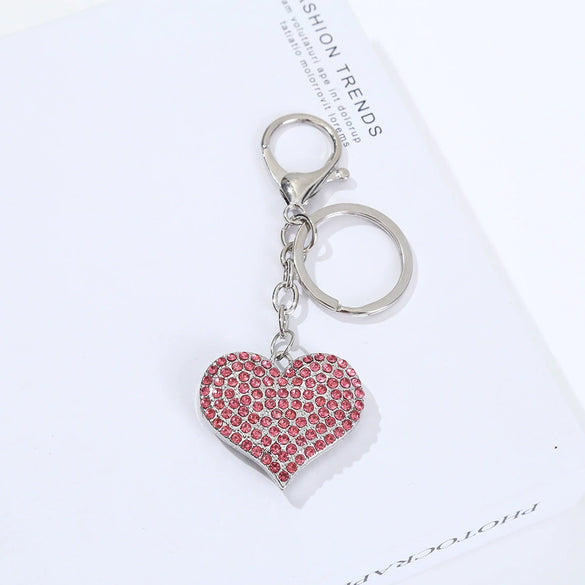 Zinc Alloy Love Heart Keychain With Diamonddecorated Pendant Light Luxury Bag Charm And Decorative Key Ring For Women And Girls