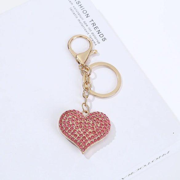 Zinc Alloy Love Heart Keychain With Diamonddecorated Pendant Light Luxury Bag Charm And Decorative Key Ring For Women And Girls