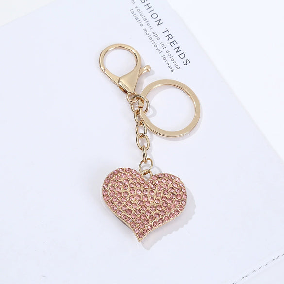 Zinc Alloy Love Heart Keychain With Diamonddecorated Pendant Light Luxury Bag Charm And Decorative Key Ring For Women And Girls