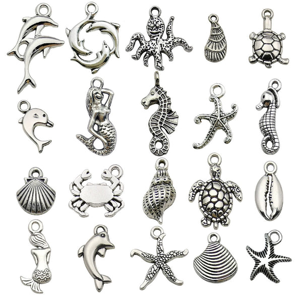 Zinc Alloy Marine Animal Starfish Seahorse Pendant Jewelry Material For Diy Bracelet Necklace With Electroplating