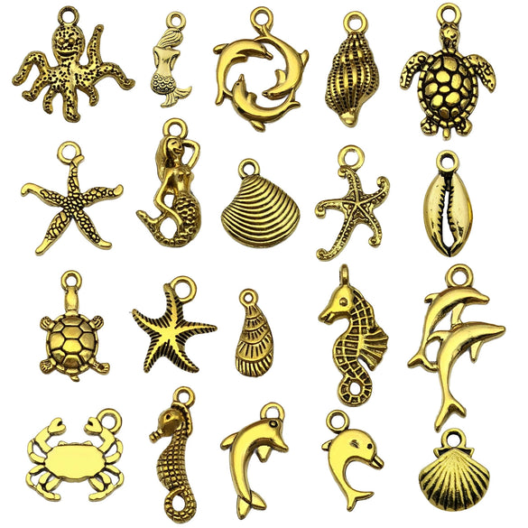 Zinc Alloy Marine Animal Starfish Seahorse Pendant Jewelry Material For Diy Bracelet Necklace With Electroplating