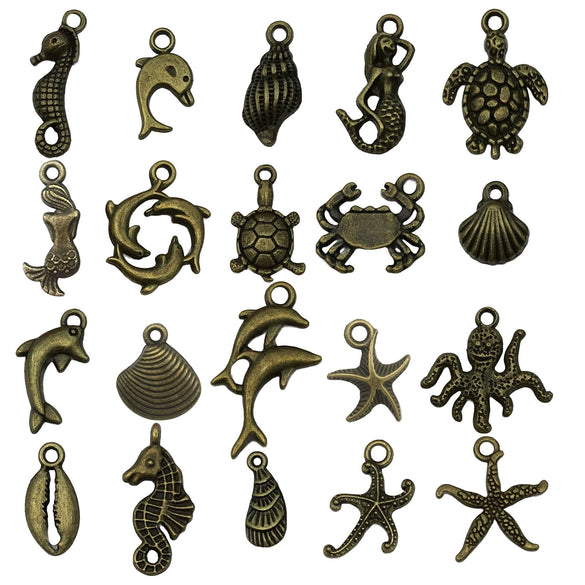 Zinc Alloy Marine Animal Starfish Seahorse Pendant Jewelry Material For Diy Bracelet Necklace With Electroplating