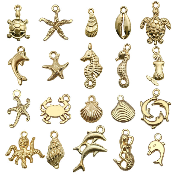Zinc Alloy Marine Animal Starfish Seahorse Pendant Jewelry Material For Diy Bracelet Necklace With Electroplating